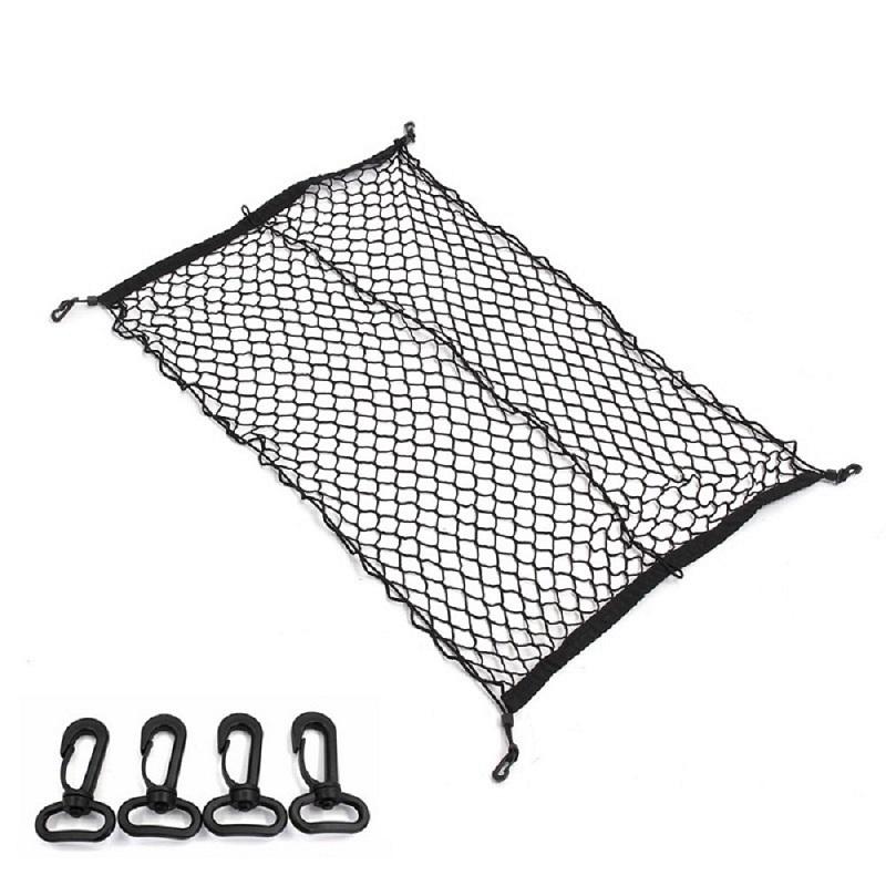 100Cm X 70Cm Black Nylon Car Trunk Net Luggage Storage Organizer Bag Rear Tail Mesh Network With 4 Hooks