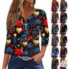 Women's Valentine's Day Printed V-Neck Casual Versatile Three-quarter Sleeve Button Top