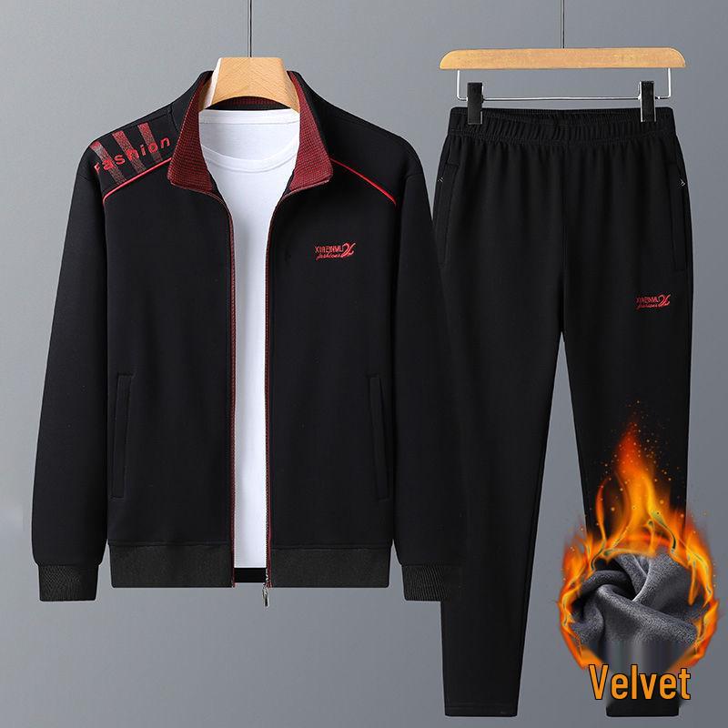 Мужской спортивный хлопковый комплект Woodpecker: Повседневная куртка для бега для людей среднего и пожилого возраста на весну, осень, зиму.