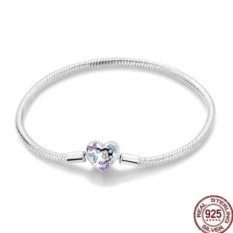 925 Silver 17-20CM Heart Pave Zirconia Original Bracelets Infinity Bracelet Fit DIY Charms Bead Birthday Jewelry Gifts Hot Sale