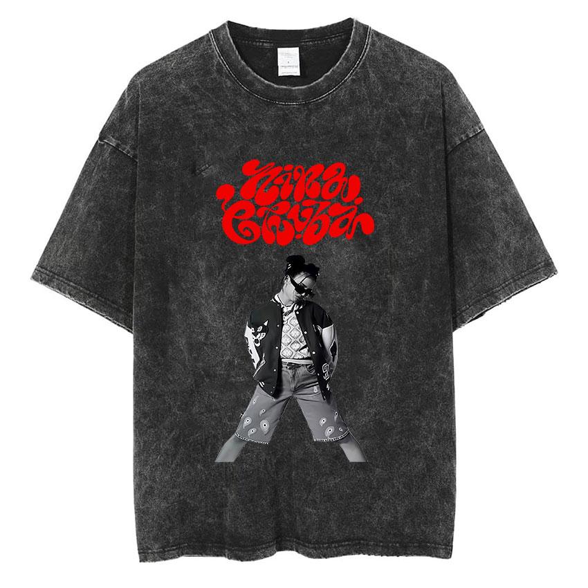 Singer Nina Chuba Tour Album Graphic T Shirt Men Women Vintage Washed Tshirt YK Pop Music Short Sleeve Tshirt Streetwear