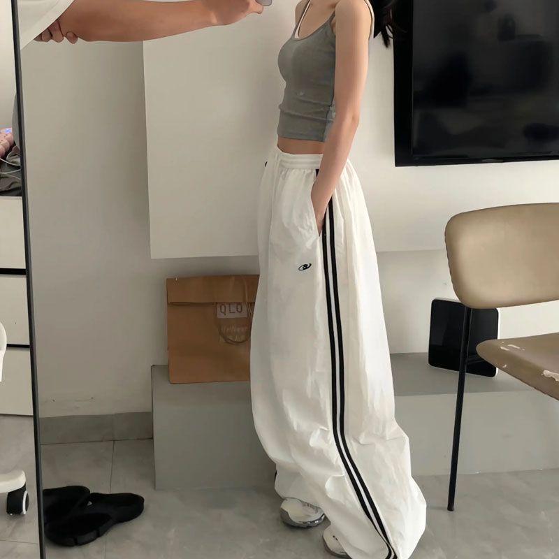 Винтажные полосатые брюки Harajuku, женские большие корейские модные брюки-карго, мешковатые черные спортивные повседневные спортивные штаны в стиле Харадзюку