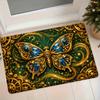 1pc Steampunk Mechanical Butterfly Flannel Mat Entrance Door Mat Bedroom Bathroom Non-Slip Pad Golden Gear Decoration Home Absorbent Foot Mat