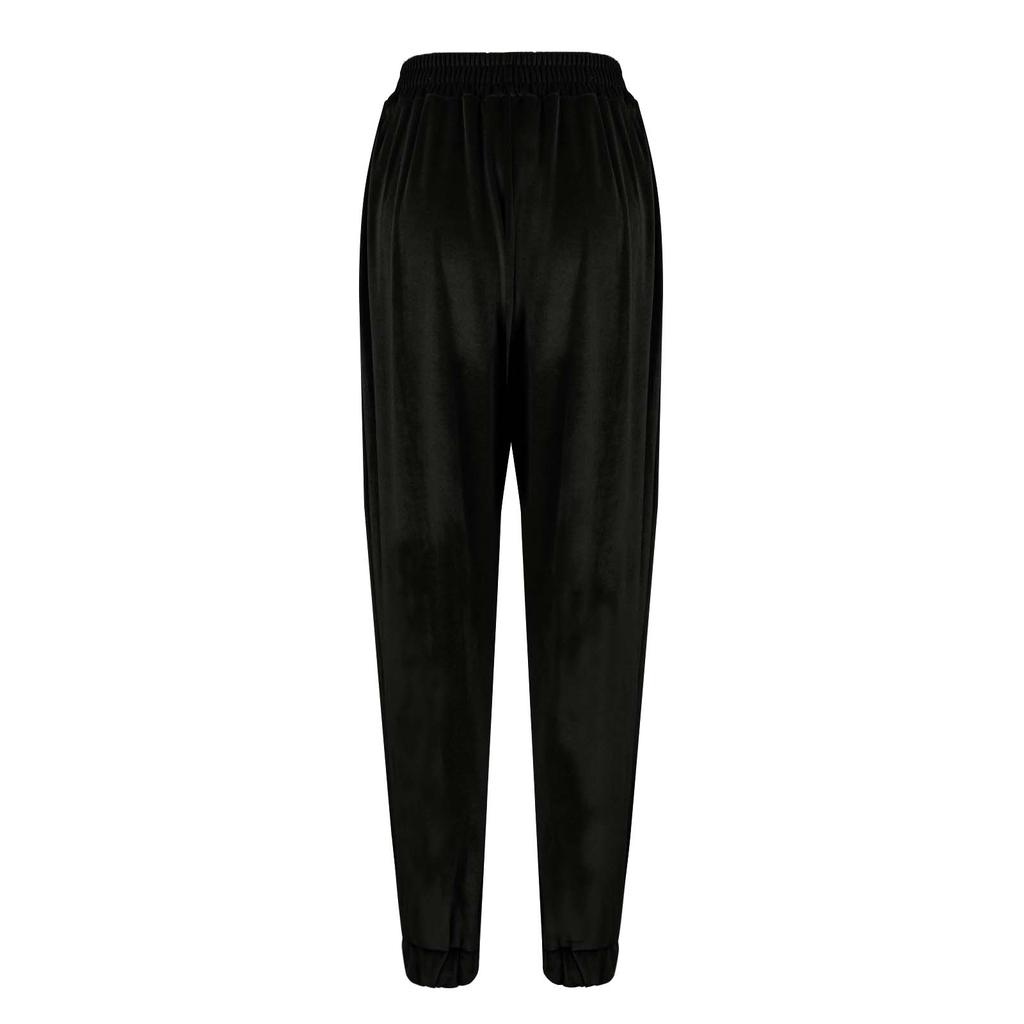 Women's Ladies Gold Velvet Trousers Straight Trousers Elastic Waist Casual Pants