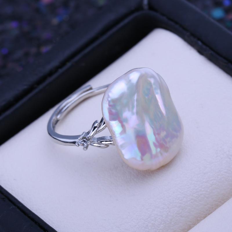 LSOOYH Кольца с натуральным пресноводным жемчугом и большой пуговицей в стиле барокко для женщин, модное офисное кольцо серебряного цвета, подарки на день рождения, оптовая продажа