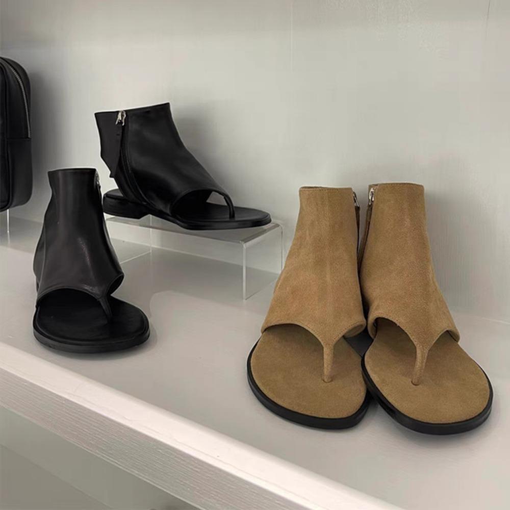 Роскошные сандалии из натуральной кожи, короткие шлепанцы на плоской подошве, женские уличные сандалии, женские классные ботинки на плоской подошве с открытым носком