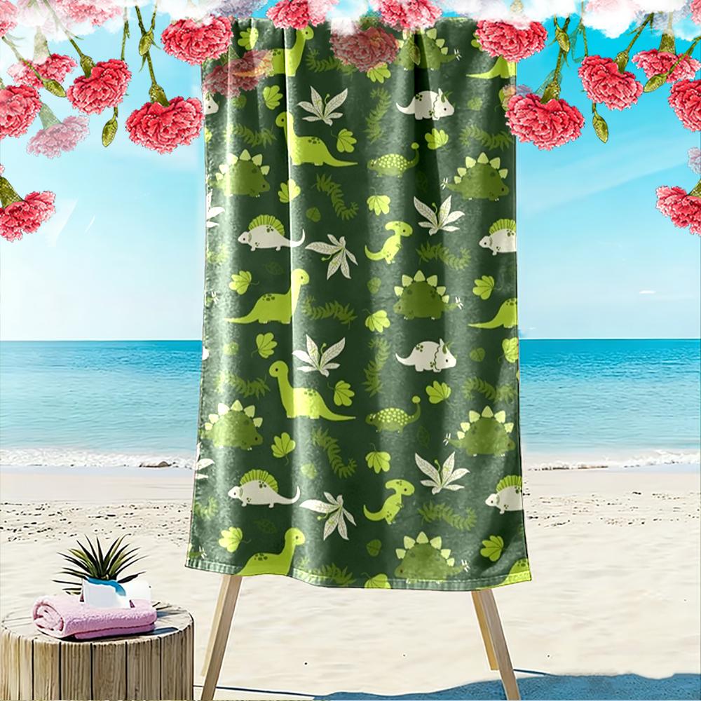 Cute Dinosaur and Leaves Pattern Design Beach towel quick-drying for travel outdoor sports jogging beach and swimming