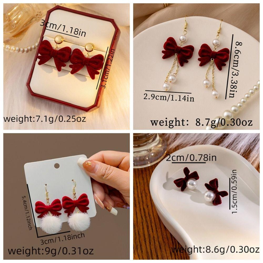 Zinc alloy Long Tassel Chain Flocking Bow Dangle Earrings NEW Earrings  New Year Gift