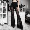 Летние женские повседневные брюки темного сексуального кроя с принтом кружева с высокой талией, расклешенные женские