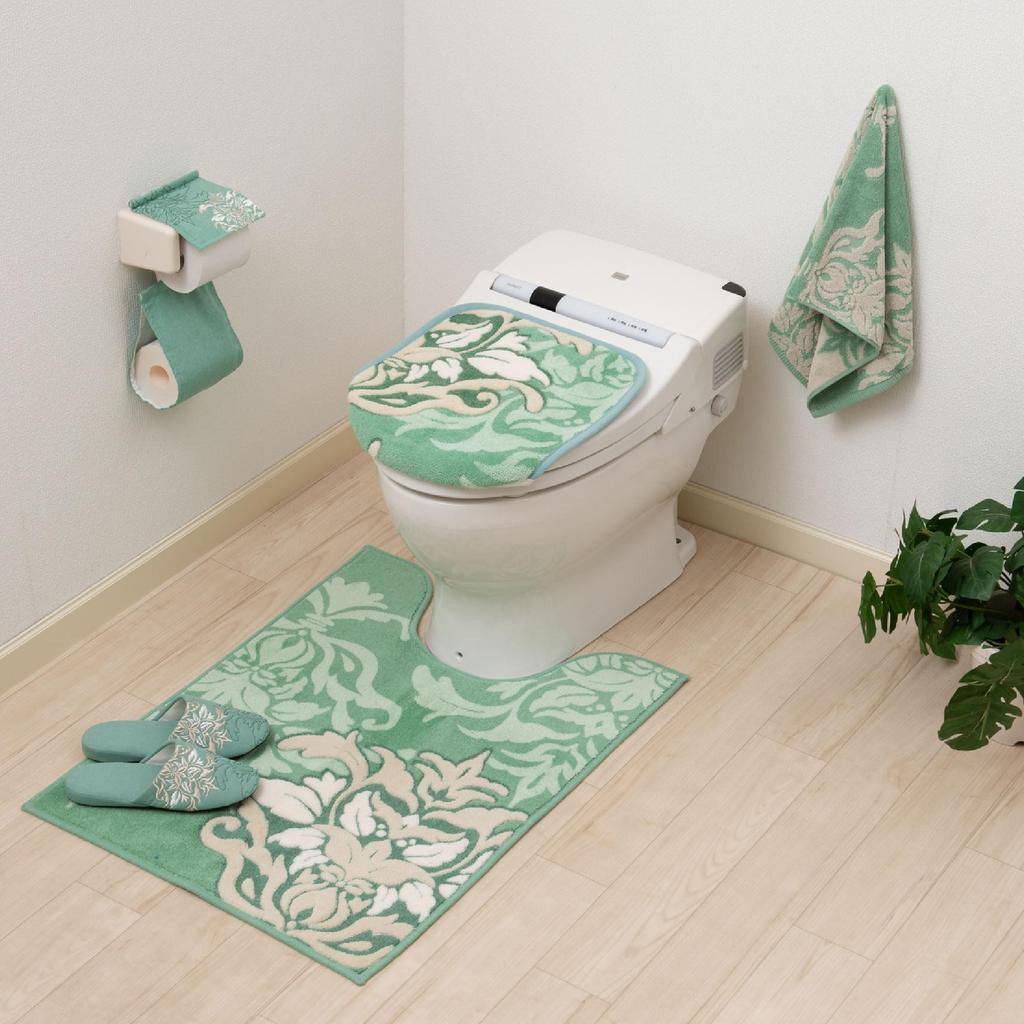 Senko DECORMUSEE Samira Toilet Approximately 60 X 60 Green Damask Antibacterial and Odor Made In Product Number 31982 Mat, Cm, Pattern, Resistant,