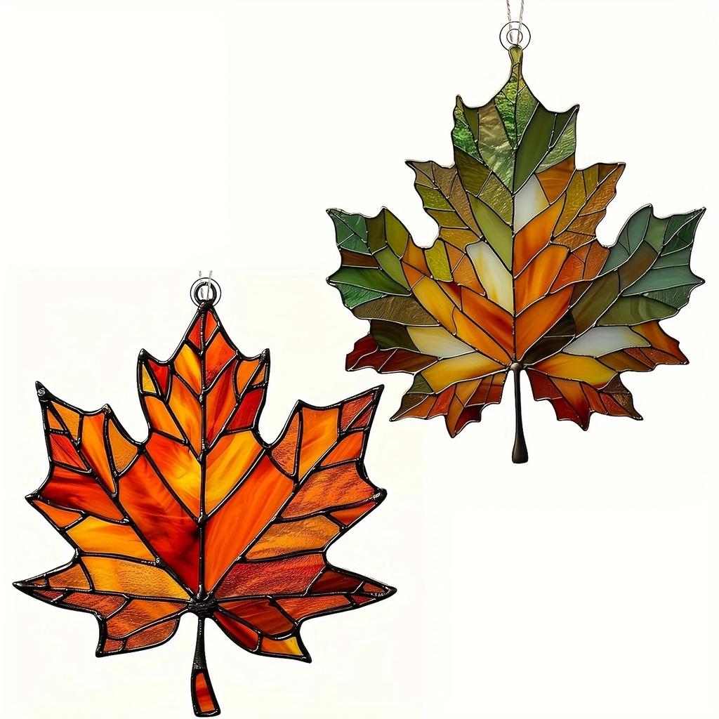2D Flat,Thanksgiving Acrylic Maple Leaf Light Catcher, Classic Autumn Celebration Home & Door Decor,Christmas & New Year Gifts