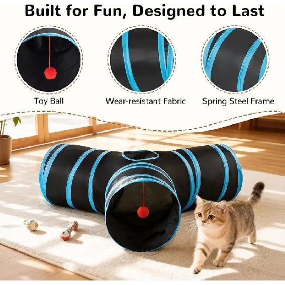 Pet Cat Tunnel Tube Cat Toys 3 Way Collapsible Tunnels for Indoor Cats Kitty Bored Peek Hole Toy Ball cat accessories