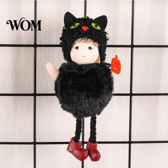 Halloween Plush Witch Doll Hanging with Lanyard, Cute Furry Pom Lace Details Ball Ornament for Doors Windows Trees Party Decor Lanyard