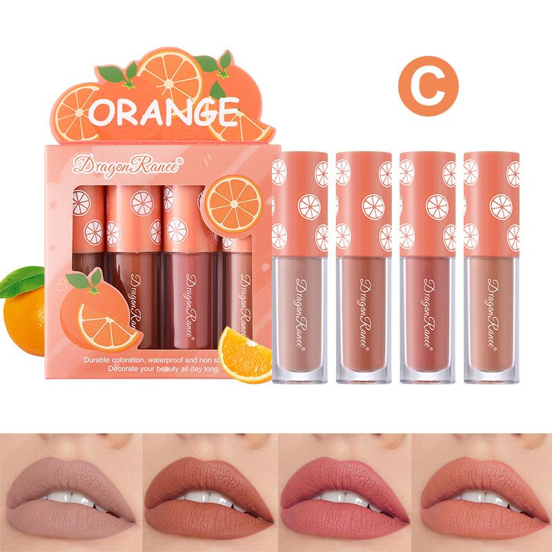 Набор матовых помад Velvet Matte Mist Lip Glaze, невыцветающий, антипригарный, фруктовый блеск для губ, набор из 4 шт., мини-дорожный набор