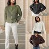 Women Warm Knitted Sweater Cardigan Round Neck Holow Pullover Jumpers Long Sleeve Button Knit Sweater Jacket Outerwear