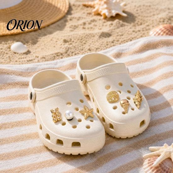 Faux Pearl Shoe Charms 6Pcs/Set Gold-Tone Charms, Summer Ice Cream Shell Starfish Charm for Clogs Women Girls Beach Footwear Decor Accessories