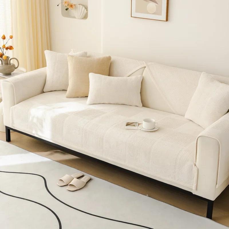 Nordic Soft Plush Sofa Cover Non-Slip Solid Color Thick Sofa Cushion Simple Style Sofa Towel  for Living Room Home Couch Decor