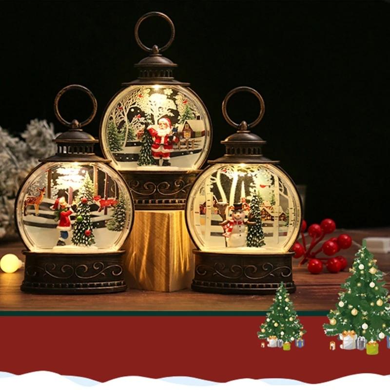 New Christmas Snow Globe Lantern Battery Operated Lighted Lantern Light for Christmas Home Decoration Santa Snowman Boy