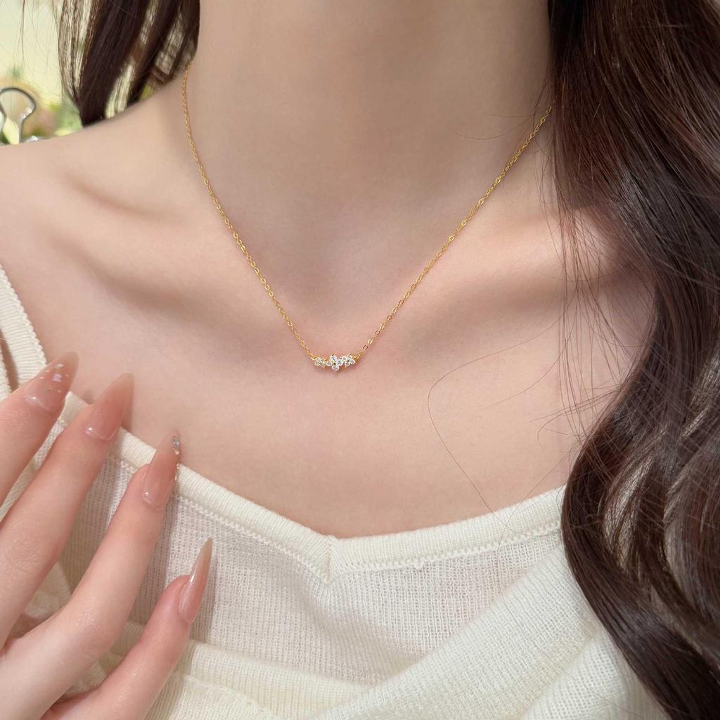 Позолоченное 18-каратным золотом стерлинговое серебро S925 ожерелье-чокер с бриллиантом в виде четырехлистного клевера для женщин - Легкая роскошь