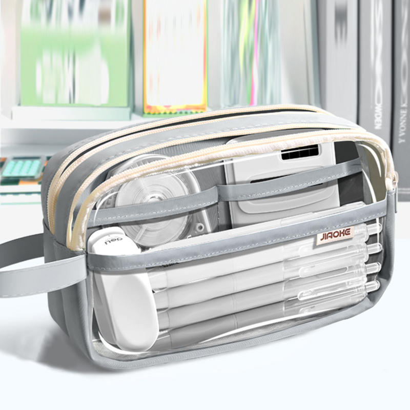 1шт прозрачный многослойный пенал легкий на молнии ручка канцелярская сумка дорожные косметички