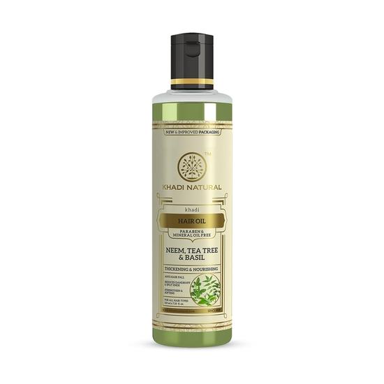 KHADI NATURAL Масло для волос с нимом, чайным деревом и базиликом, без парабенов и минеральных масел | Уникальная нежирная формула для волос | Усиливает рост волос | 210 мл