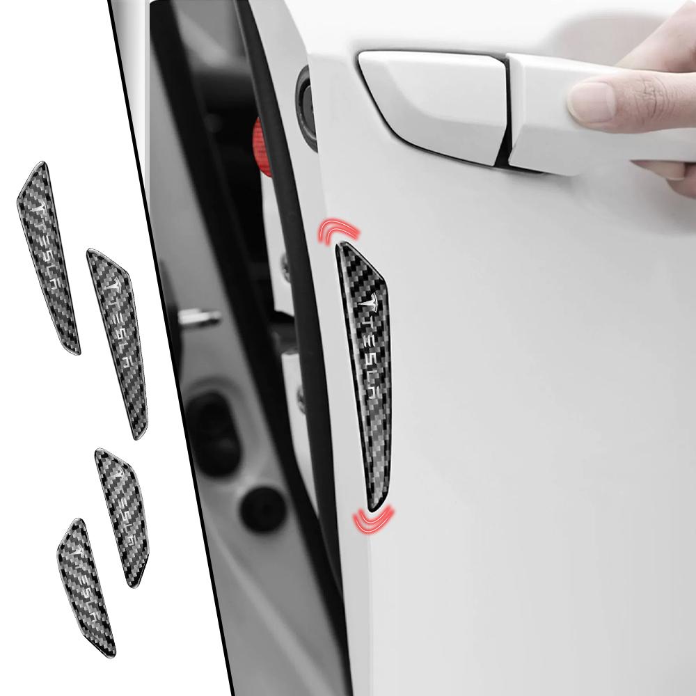 PXRP7 4pcs Carbon Fiber Car Door Anti-collision Scratch Protector Strips Sticker For Tesla Model 3 Model S Model X Model Y 2020 2021