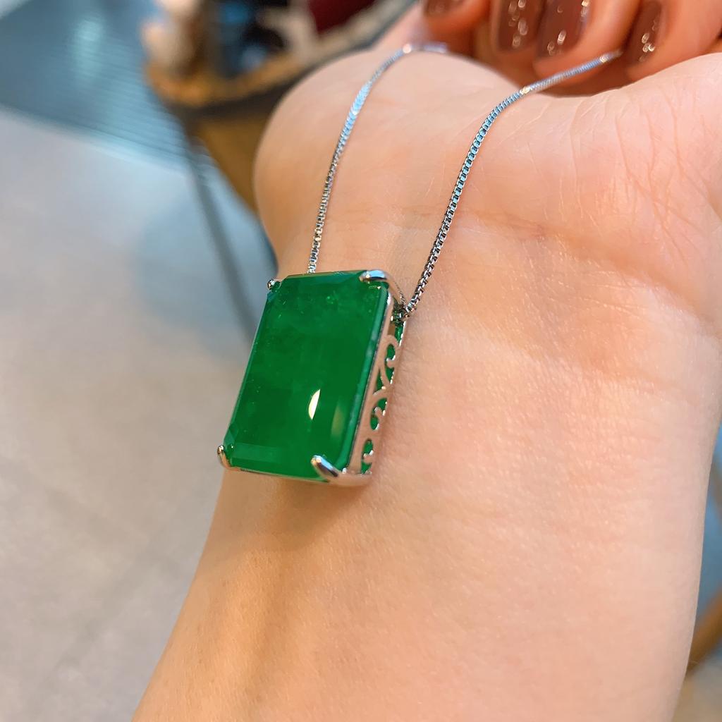 Трансграничная прямая трансляция в TikTok Изумрудно-циркониевое колье Серьги Палаиба Зеленый Свет Прямоугольный кулон