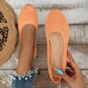 New Solid Color Round Head Flying Knitting Flat Shoes Women Casual Breathable Hollow Knitting Shoes