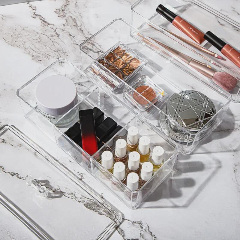 Прозрачная складная коробка для хранения косметики с крышкой, пыленепроницаемая для разных видов макияжа и кистей