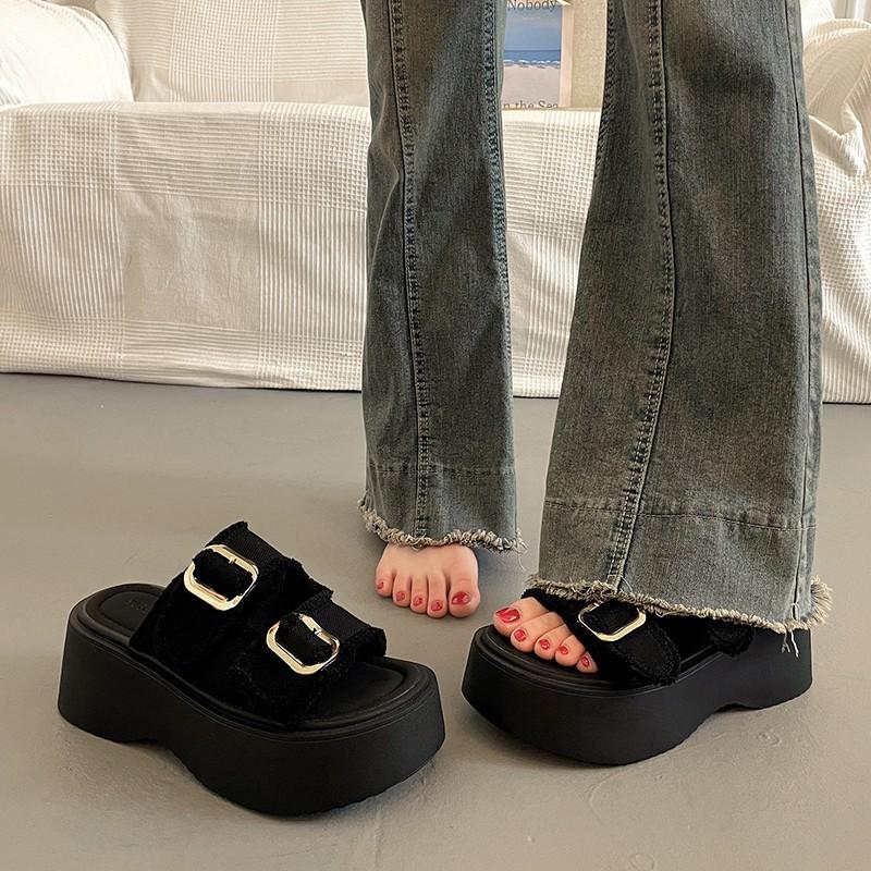 Fashion Cowboy Platform Sandals Women Summer Fashion 2025 Slingback Mid Heels Casual Beach Slippers Open Toe Flip Flops