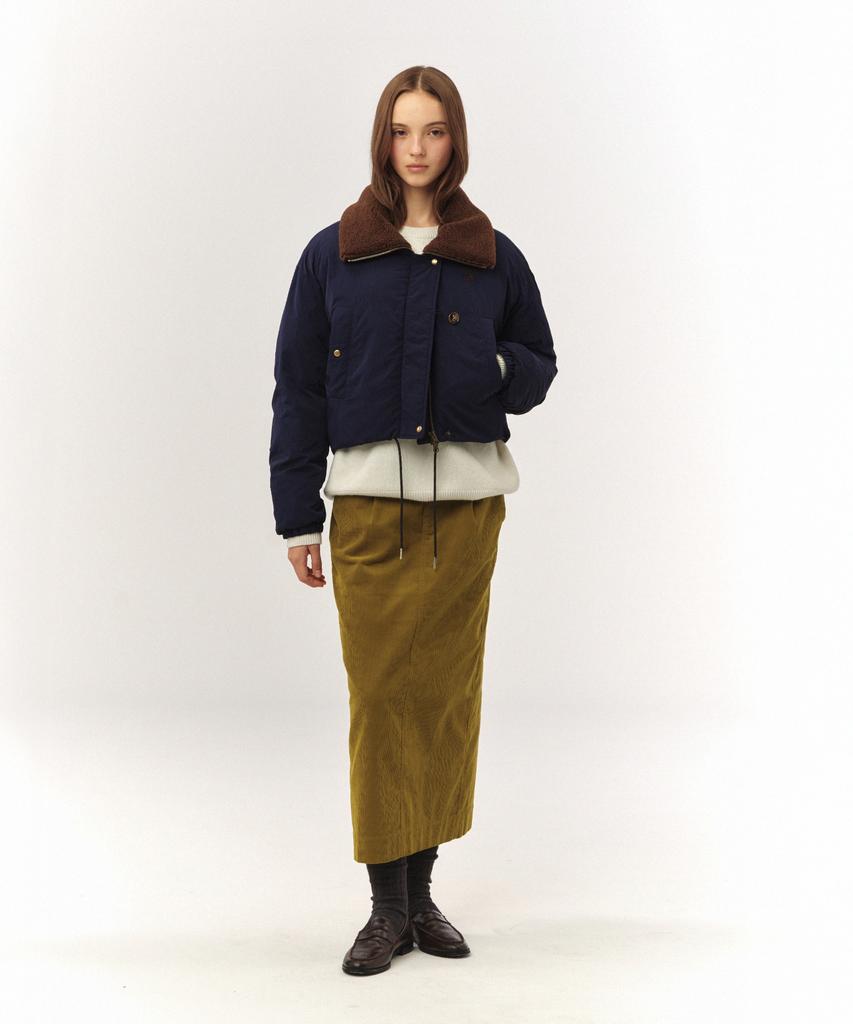 SATUR (W) Wide Collar Crop Padded Jacket Navy