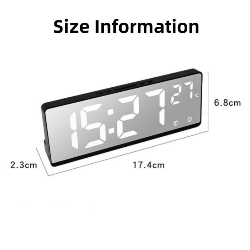 Digital Mirror Alarm Clock with Voice Control Temperature, Dual Alarm Snooze Desktop Table Clock Night Mode 12/24H LED Clock
