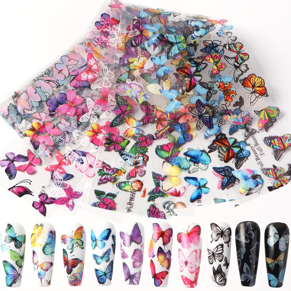 Xiaomi 10pcs Butterfly Nail Foils Transfer Stickers Pink Blue Butterflies Nail Art Decals Slider Decorations Manicure Full Wraps Tips