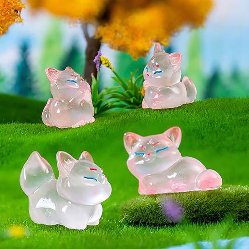 Cartoon Cute Mini Luminous Little Fox Micro Ornaments Miniature Figurines Creative Diy Home Decoration Accessories Gifts