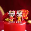 Lion Dance Boy Statue Boy and Girl Chinese Style Chinese New Year Red Cake Decoration Spring Festival Figurines Miniatures