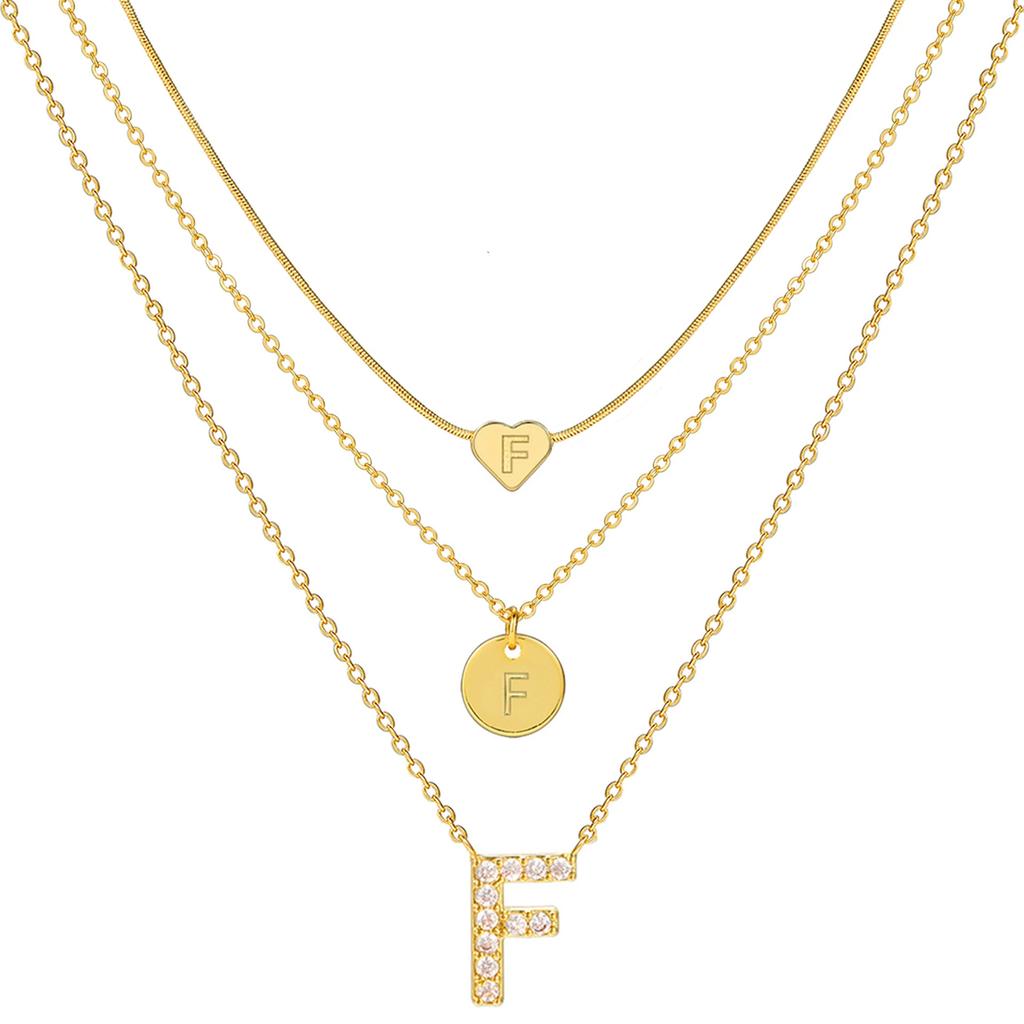 17KM 3 Pcs Plated Heart Initial Necklace Sets for Women Fashion Multilayer Letter Choker Necklaces Copper Metal Jewelry Gift