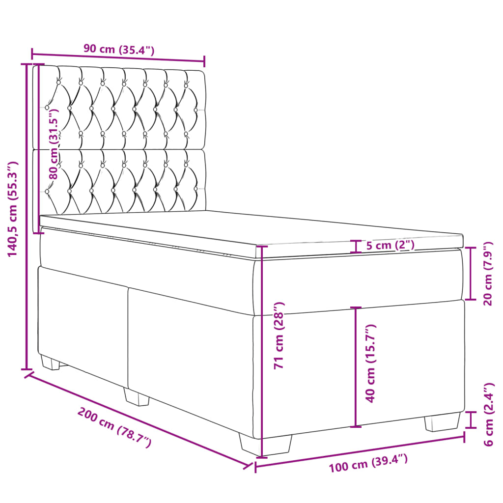 Box Spring Bed with Mattress Dark Gray 100 x 200 cm Fabric