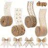 4 рулона натурального пенькового кружева-сетки - ширина 5,0 см, декоративная плетеная лента - земляной бежевый и белый текстурированный узор