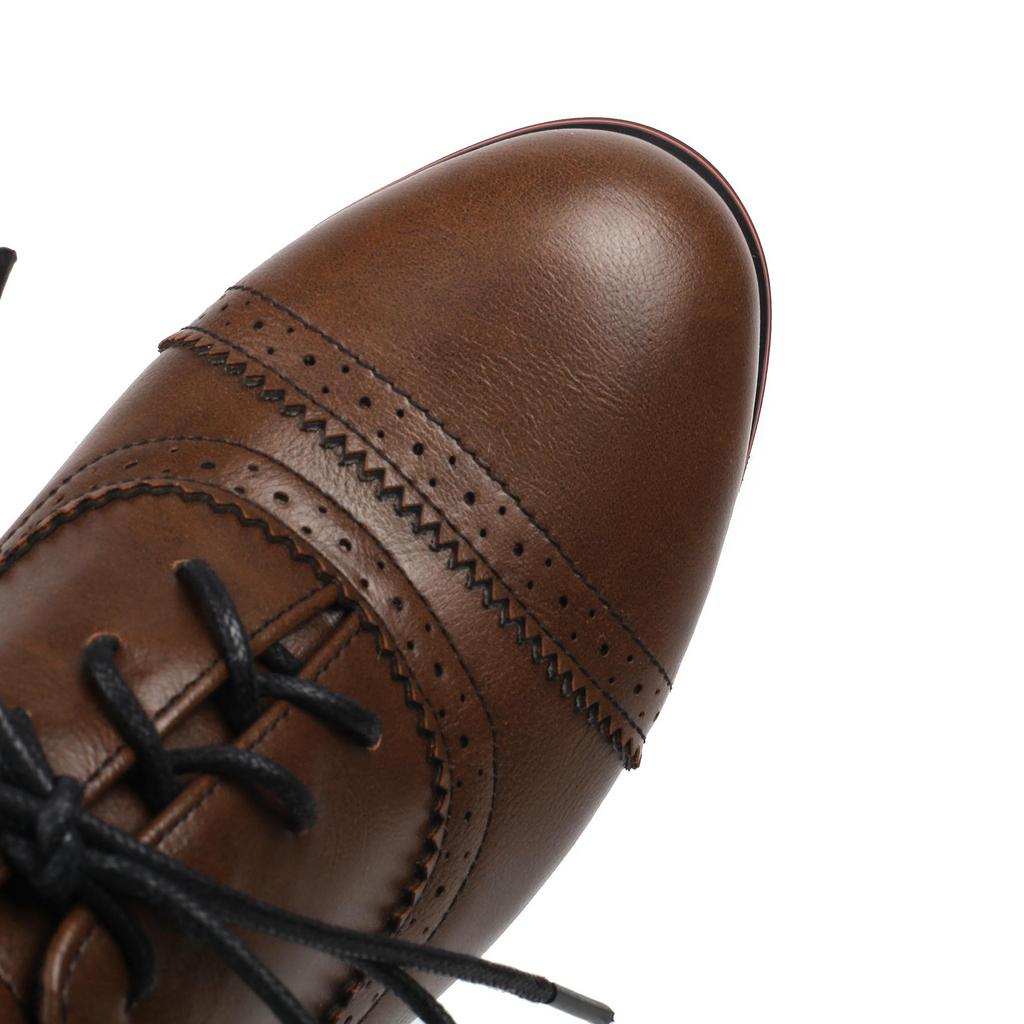 Q/Женские туфли на высоком каблуке, однотонные туфли в британском стиле в стиле ретро, ​​большие низкие туфли на шнуровке