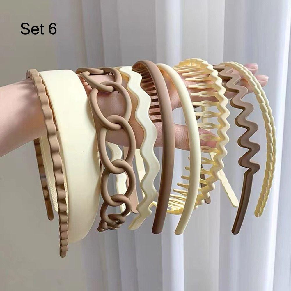 8Pcs Unisex Wavy Non-slip Hair Hoop Set Combing Hairbands Set Head Hoop Teeth Head Bands