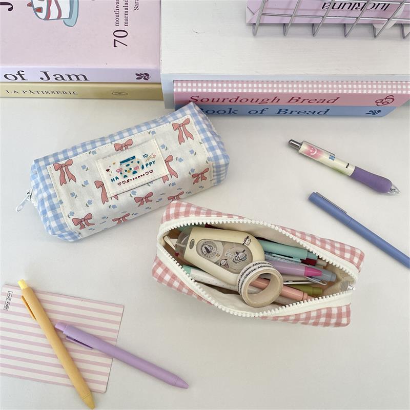 Милый Сладкий Сращивание Клетка Бант Пенал Портативный Большая Вместимость Студенческая Сумка для Хранения Канцелярских Принадлежностей Сумка для Ручек Девичья Косметичка Подарок