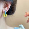 1pair Dopamine Flower Earrings Gold Color Circle Hoop Earrings Sweet Fashion Jewelry  Gift