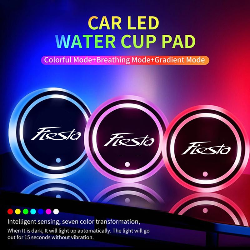 AKG1 Car LED Water Cup Pad Anti-slip Pad Mats For Ford C-MAX EXPEDITION Fiesta FIGO FLEX GALAXY GT KA RANGER Raptor S-MAX TRANSIT