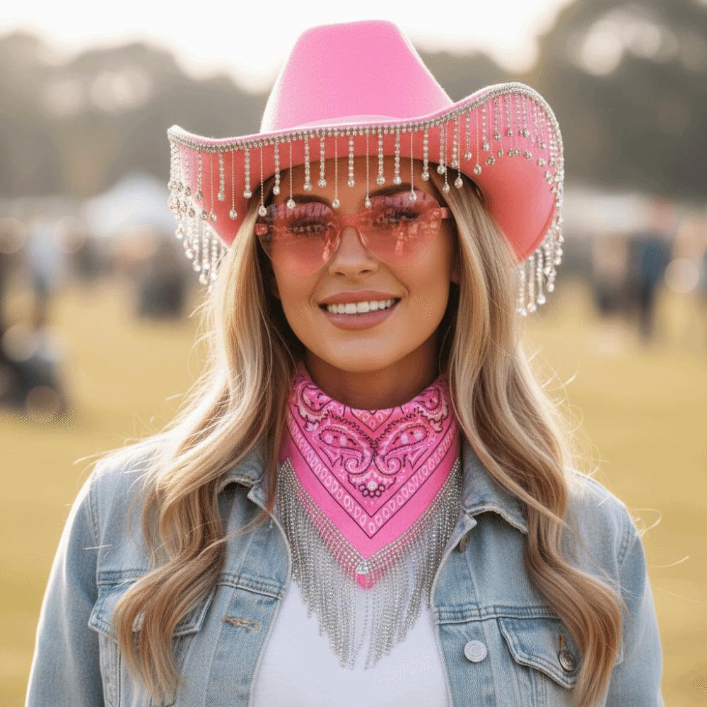 3pcs/Set Bandana Western Cowboy Hat Rhinestone Tassel Bling Cowboy Hat Costume Party