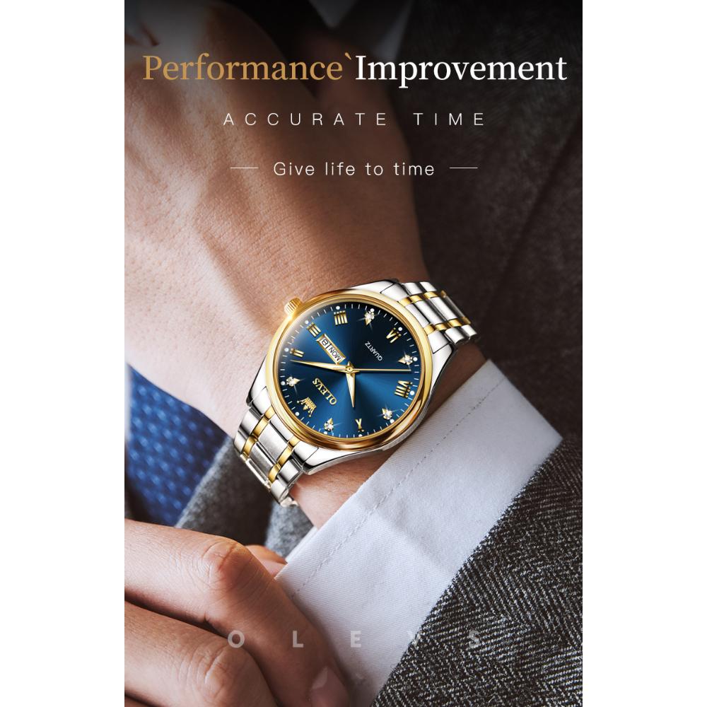 OLEVS Новые деловые и досуговые часы золотые с бриллиантами кварцевые часы деловые водонепроницаемые светящиеся мужские часы