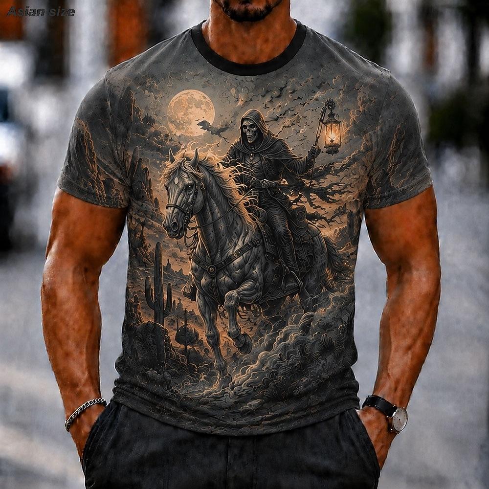 Halloween Men's Skull Bone T Shirt Short Sleeve 3D Print Crew Neck Gothic Street Dark Party  All Seasons Clothing
