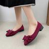 Women Big Bow Flats Fuchsia Antiskid Square Toe Shoes for Wide Feet Flock Chaussure In Green Khaki Ballet Slip-On Red