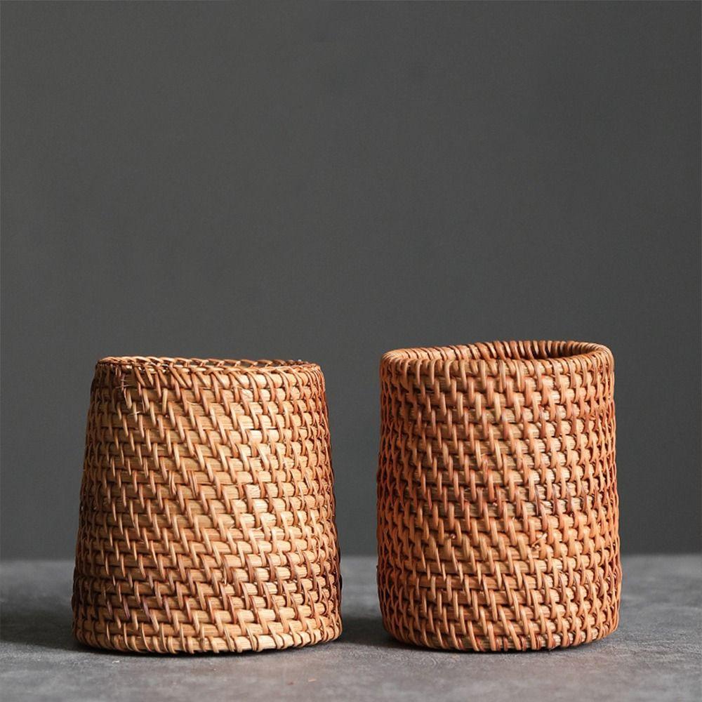 Large Capacity Wood Vine Rattan Pen Holder Cosmetic Holder Stationery Container Teahouse