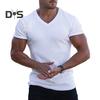 Мужская футболка с коротким рукавом и V-образным вырезом, облегающая спортивная полосатая однотонная футболка, дышащая спортивная одежда для спорта, путешествий, офиса