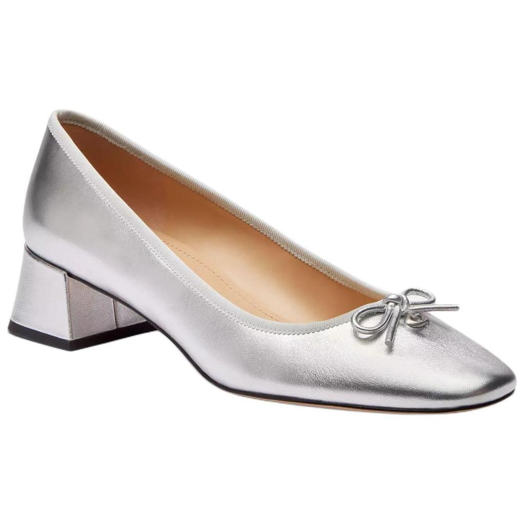 Coach Ava Leather Round Toe Lace-Up Chunky Heel Pumps 3.8cm Women Pumps Silver CU224-SLV